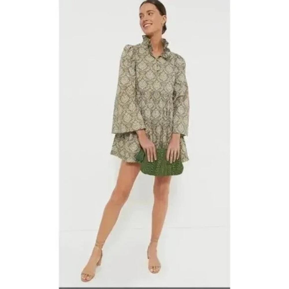 Tuckernuck Green Patterned Ruffle Collar Midi Dress